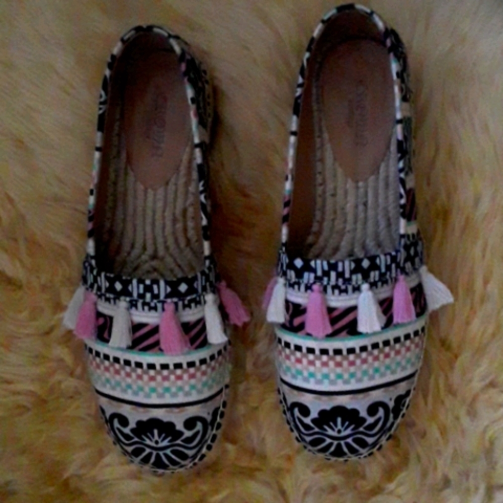 Crown vintage tassel damask tribal flat shoes 6